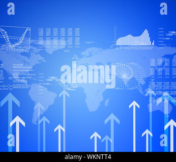 Graphs, arrows and world map. Business background Stock Photo