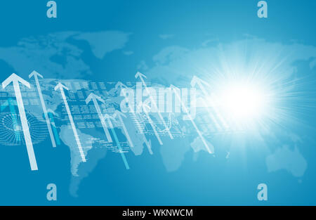 Graphs, arrows and world map. Business background Stock Photo