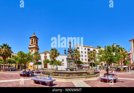 Plaza Alta Square of Algeciras, with the Nuestra Senora de la Palma Parish in the background. Algeciras, Cadiz province, Andalusia, Spain. Stock Photo