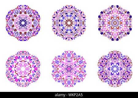 Colorful round floral ornament mandala symbol set - ornamental circular abstract vector designs from curved shapes Stock Vector