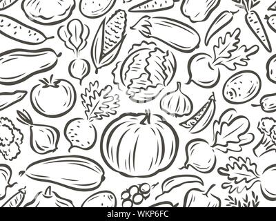 Vegetables seamless background. Healthy food concept. Vector illustration Stock Vector