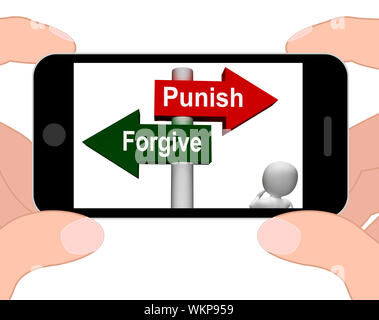 Punish Forgive Signpost Displaying Punishment or Forgiveness Stock Photo