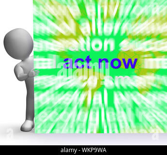 Act Now Word Cloud Key Sign Showing Inspired Activity Stock Photo