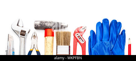 Various used tools isolated on white background Stock Photo