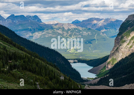 Aerial view of Fairmont Chateau Lake Louise at Banff National Park ...