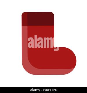 Vector illustration of red christmas gift sock isolated on white background. New Year festive decorative object. Christmas eve flat icon. Gift, greeti Stock Vector