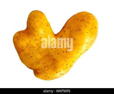 Ugly potato in heart shape on white background isolated. Funny, weird vegetable. Food waste concept. Stock Photo