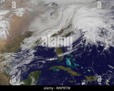 Satellite view of Nor'easter over USA east coast. February 8, 2013. By NASA/DPA Stock Photo