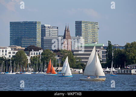 sailing boats on Lake Outer Alster, Hamburg, Germany Stock Photo