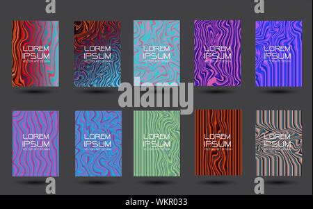 Abstract liquid lines design colorful cover set collection on grey background design modern futuristic vector illustration. Stock Vector