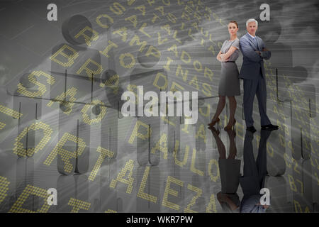 Composite image of serious business team against airport departures board for south america Stock Photo