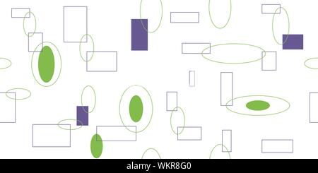 Seamless pattern from colored rectangles and elipses. Vector illustration. Isolated elements on a white background. Stock Vector