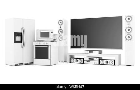 Group Of Home Appliances On Beautiful Landscape With Clouds And Sun.  Refrigerator, Gas Cooker, Microwave, Cooker Hood, Air Conditioner And  Washing Machine. Stock Photo, Picture and Royalty Free Image. Image  31692275.