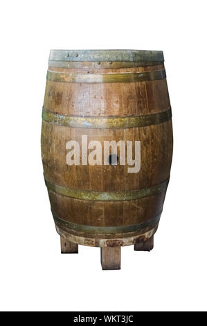 old big oak barrel on a white background Stock Photo