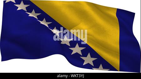 Digitally generated Bosnian national flag waving on white background Stock Photo