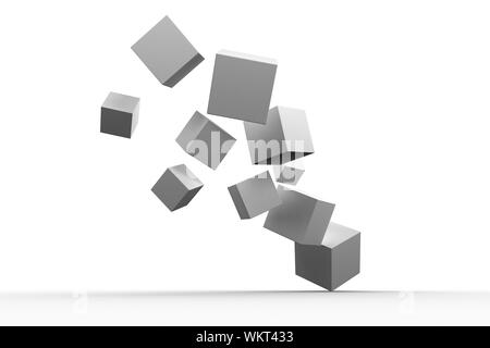 Digitally generated grey cubes floating on white background Stock Photo