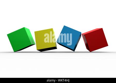 3d colourful cubes in a row on white background Stock Photo