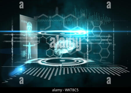 Digitally generated medical interface in black and blue Stock Photo