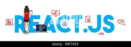 React.js coding computer Language, Javascript, Internet components vector illustration. Stock Vector