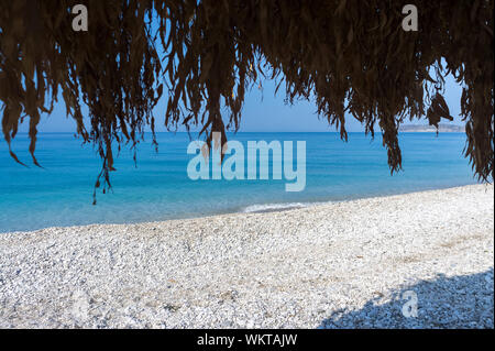 Straw canopy on the beach. Borsh Albania Stock Photo