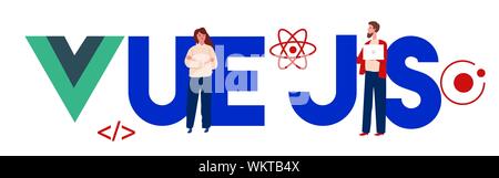 Vue.js coding computer Language, Javascript, Internet components vector illustration. Stock Vector