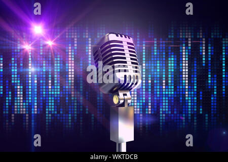 Retro chrome microphone against digitally generated cool pixel background Stock Photo