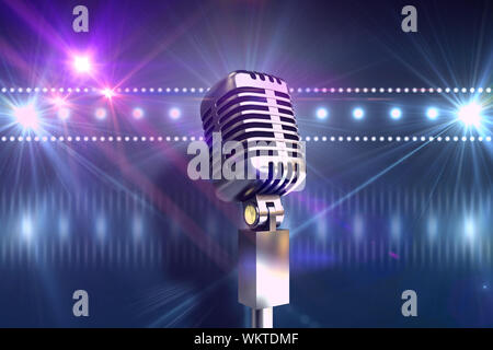 Retro chrome microphone against digitally generated nightlife light design Stock Photo