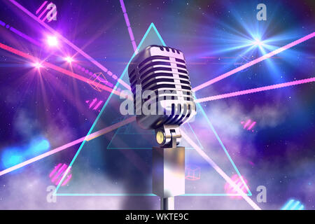 Retro chrome microphone against digitally generated laser lights background Stock Photo