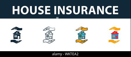 House Insurance icon set. Four elements in diferent styles from insurance icons collection. Creative house insurance icons filled, outline, colored Stock Vector