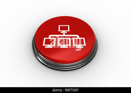 Composite image of computer connection graphic on digitally generated red push button Stock Photo