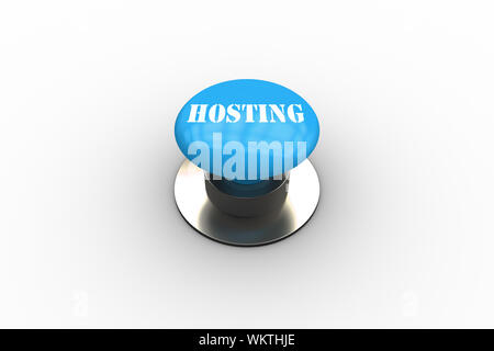 Hosting on blue push button on white background Stock Photo