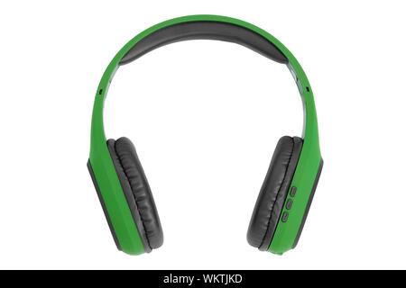 Green circumaural wireless headphones isolated on white background Stock Photo