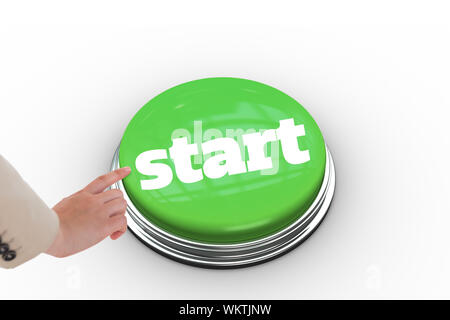 The word start and businesswoman pointing against white background Stock Photo