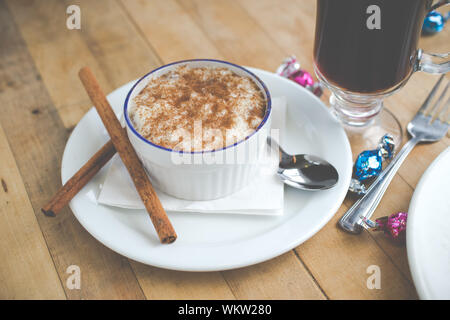 restaurant desserts on wooden table with coffee Stock Photo