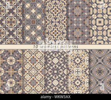 Set of seamless patterns in the classical style for festive wrapping paper. Ornaments with oriental motifs. Suitable for textiles, scrapbooking or you Stock Vector
