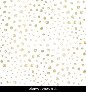 Ditsy Hand-Drawn Gold Doodle Random Polka Dots on White Vector Seamless Pattern. Festive Abstract Geometric Background. Bubbles, Circles, Dots, Scribb Stock Vector