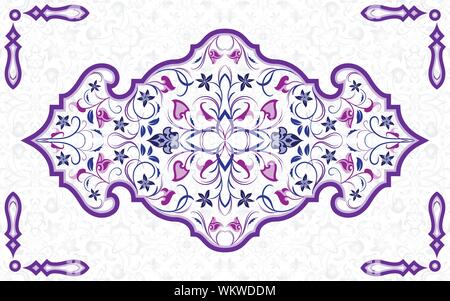 Vector decorative element in Oriental style. Richly decorated with arabesques ornament for the design of greeting cards, invitations and web pages. Th Stock Vector