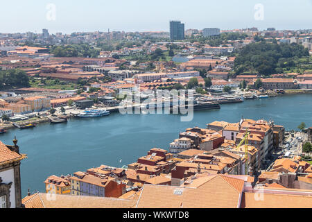 View of Vila Nova de Gaia with wine cellars and pier Stock Photo