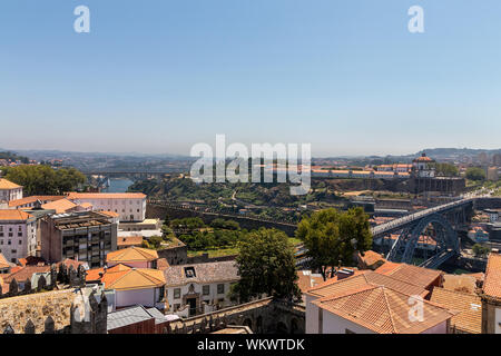 View of Vila Nova de Gaia with Monastery of Serra do Pilar and ponte Dom Luis Stock Photo