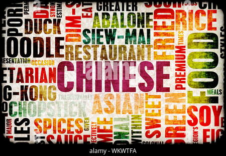 Chinese Food Menu Art Background in Grunge Stock Photo