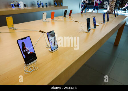 Orlando,FL/USA-8/27/19: A row of iPhone X on display at a retail store. Stock Photo