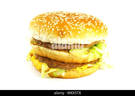 Big Juicy Hamburger On a White Background Stock Photo