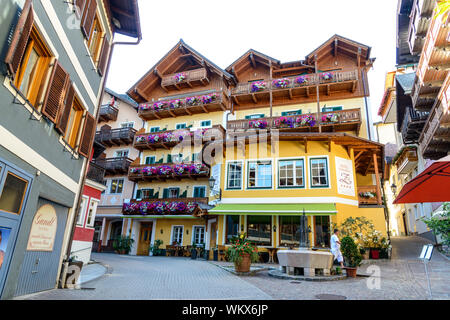 23 July 2019: Beautiful colorful house in Sankt Wolfgang im Salzkammergut on lake Wolfgangsee. Austria, Salzburg Stock Photo