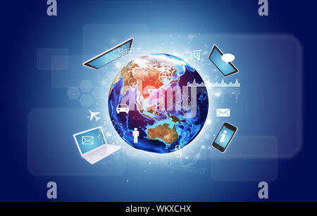 Earth with electronics, graphs and icons. Elements of this image are furnished by NASA Stock Photo