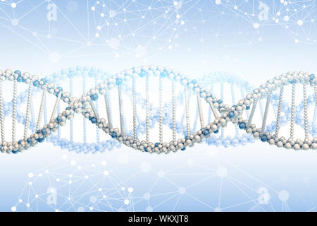 DNA model on blue gradient background with wire-frame spheres Stock Photo