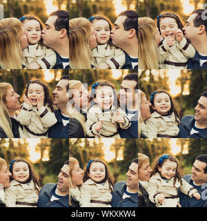 Multiple collage with portraits of a happy family Stock Photo
