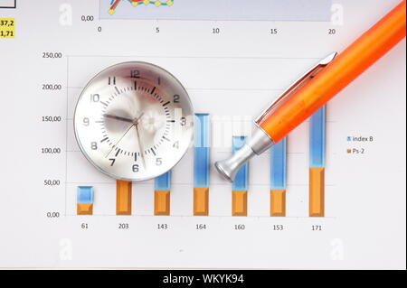 Graphs tables and documents laid on the table Stock Photo