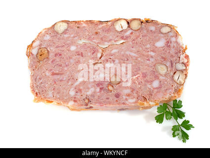 rabbit pate in front of white background Stock Photo