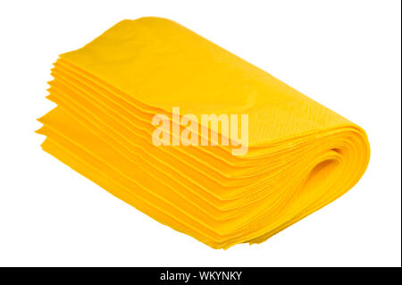 Yellow paper napkins isolated on a white background Stock Photo