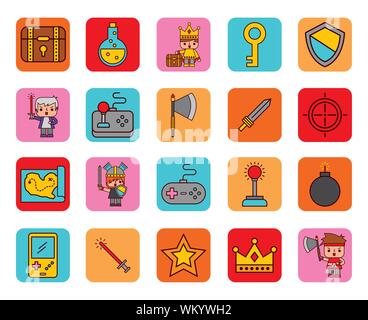 bundle of adventure video game icons Stock Vector